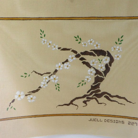 New Vintage Cherry Bonsai Tree Needlepoint Canvas Juell Designs Hand Painted - Picture 2 of 3